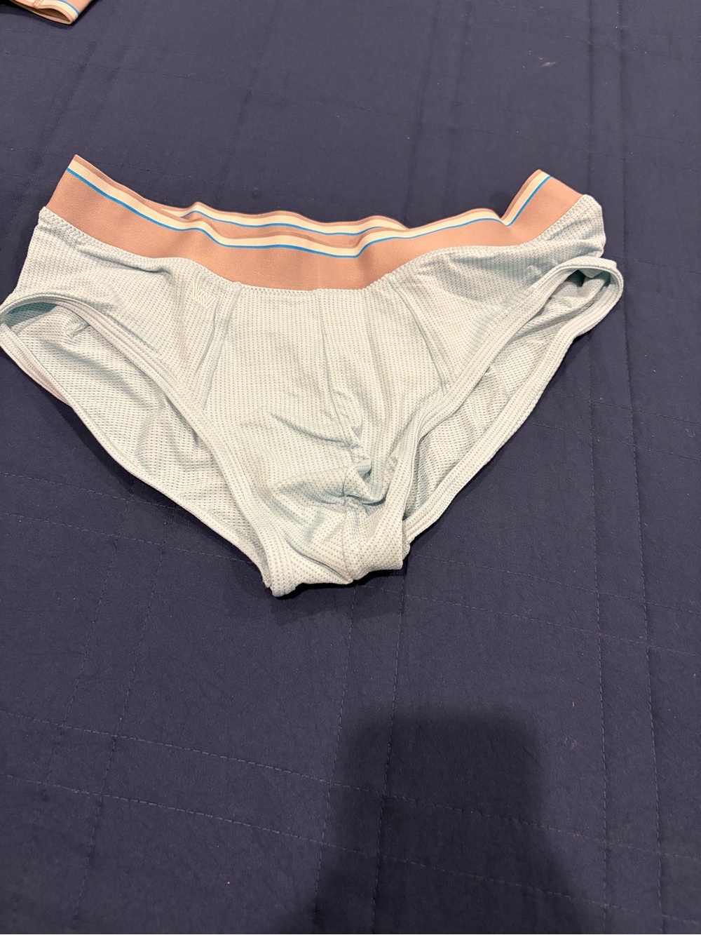 Mack Weldon Light Blue Mesh Briefs with Peach & Blue Waistband